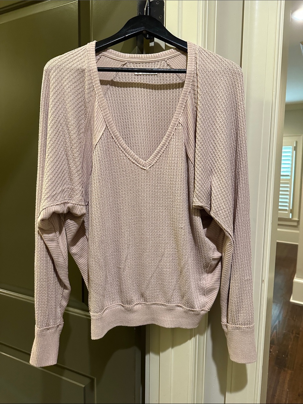 Free People Women's V-Neck Waffle Knit Sweater